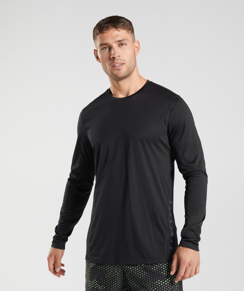 Koszulki Gymshark Sportowe Long Sleeve Męskie Czarne | PL 467PES